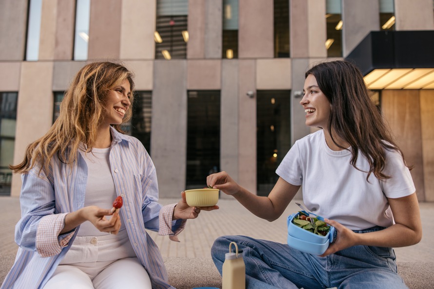 Employees sharing snacks