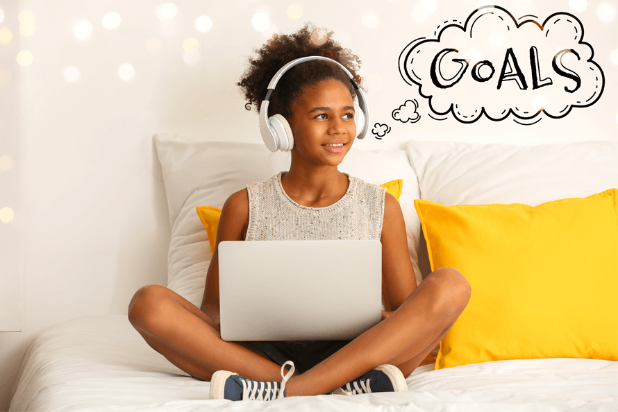 Girl making new year's resolutions