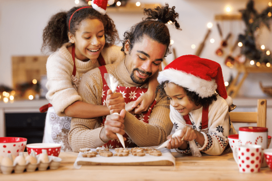 Family holiday tradition of baking cookies
